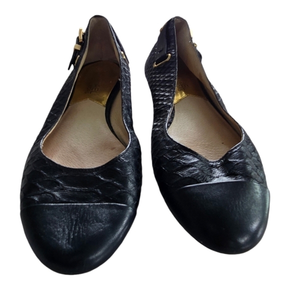 Michael Kors Loafers Womens 5.5 Black Dion Snakeskin Leather Ballet Flats - Picture 2 of 16